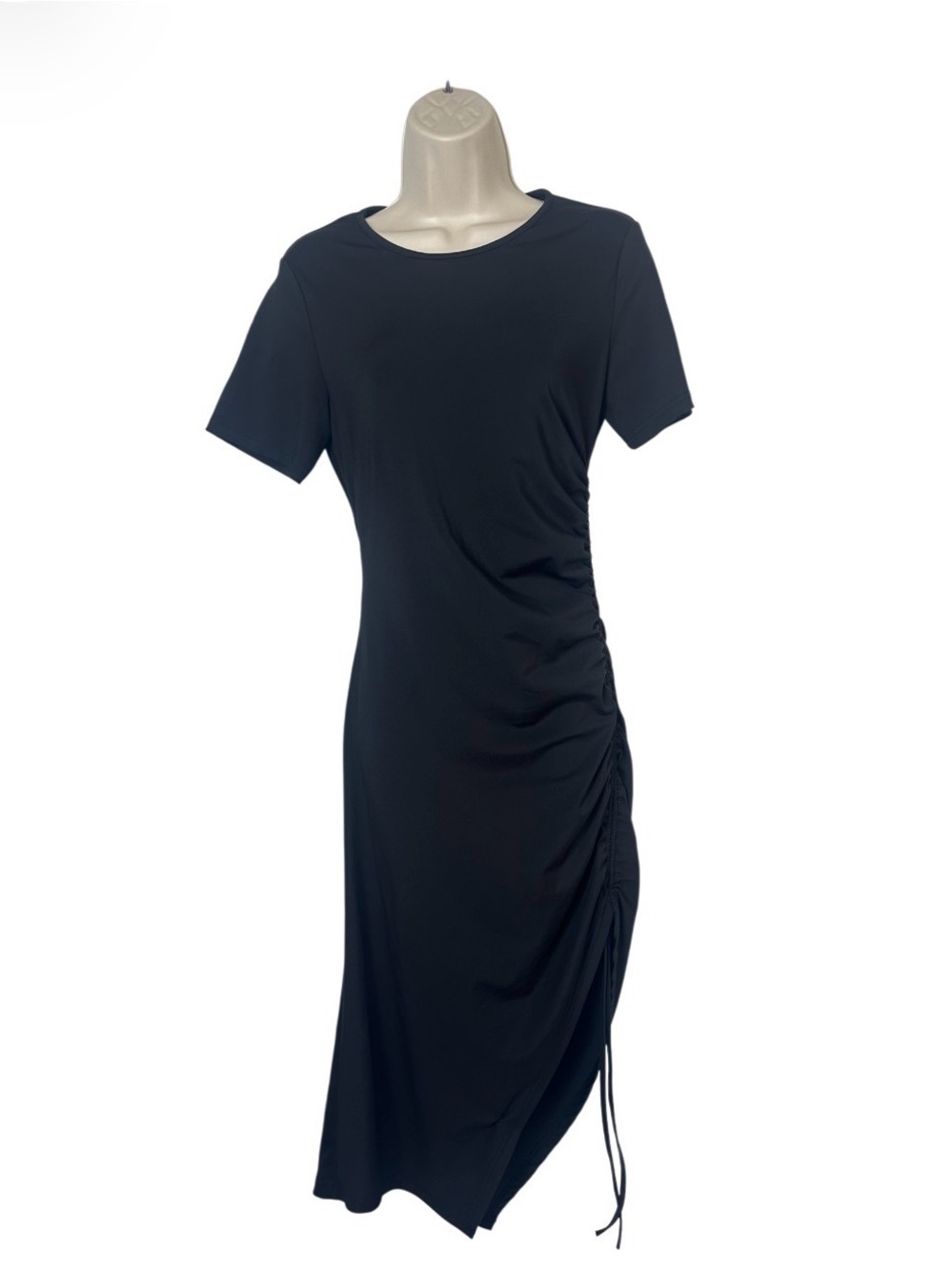 SHEIN Black Short Sleeve Ruched Side Midi Dress